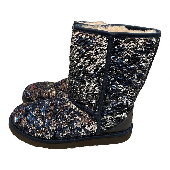 UGG | Navy Blue & Silver Reversible Sequin Classic Short Uggs - Picture 6 of 8
